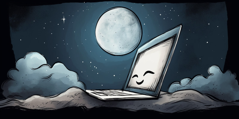 A laptop computer sleeping in the moonlight