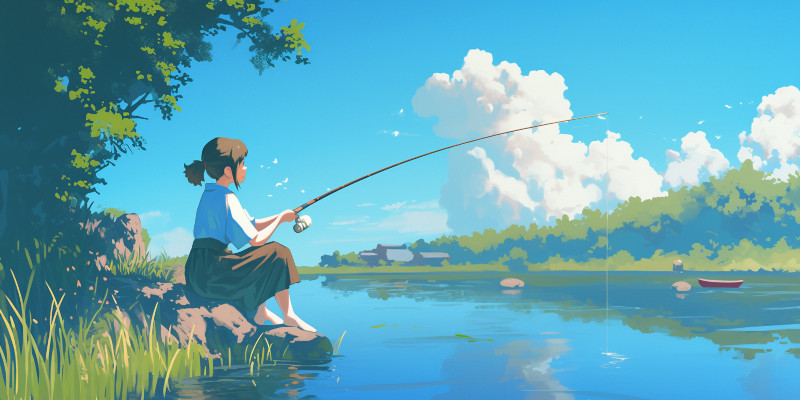 A woman fishing